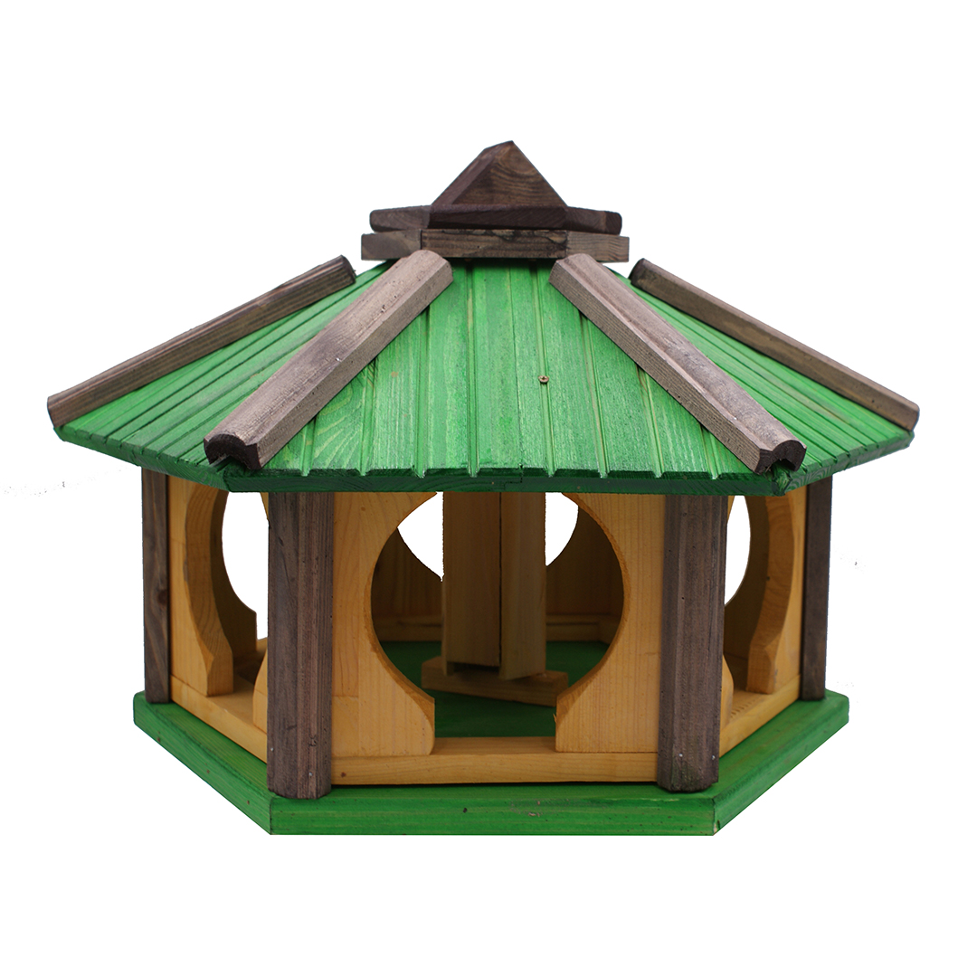 MKSTOR Drevené kŕmitko pre vtáky 50x46x35cm so Zásobníkom Jedla, vtáčia búdka, zelená