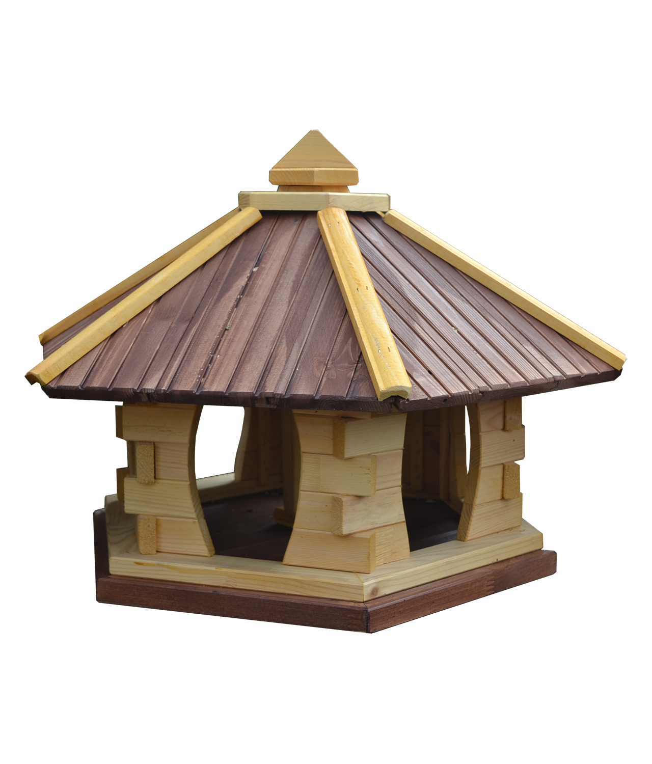 MKSTOR Drevené kŕmitko pre vtáky 72cmx55x50cm, vtáčia búdka so zásobníkom jedla, hnedá