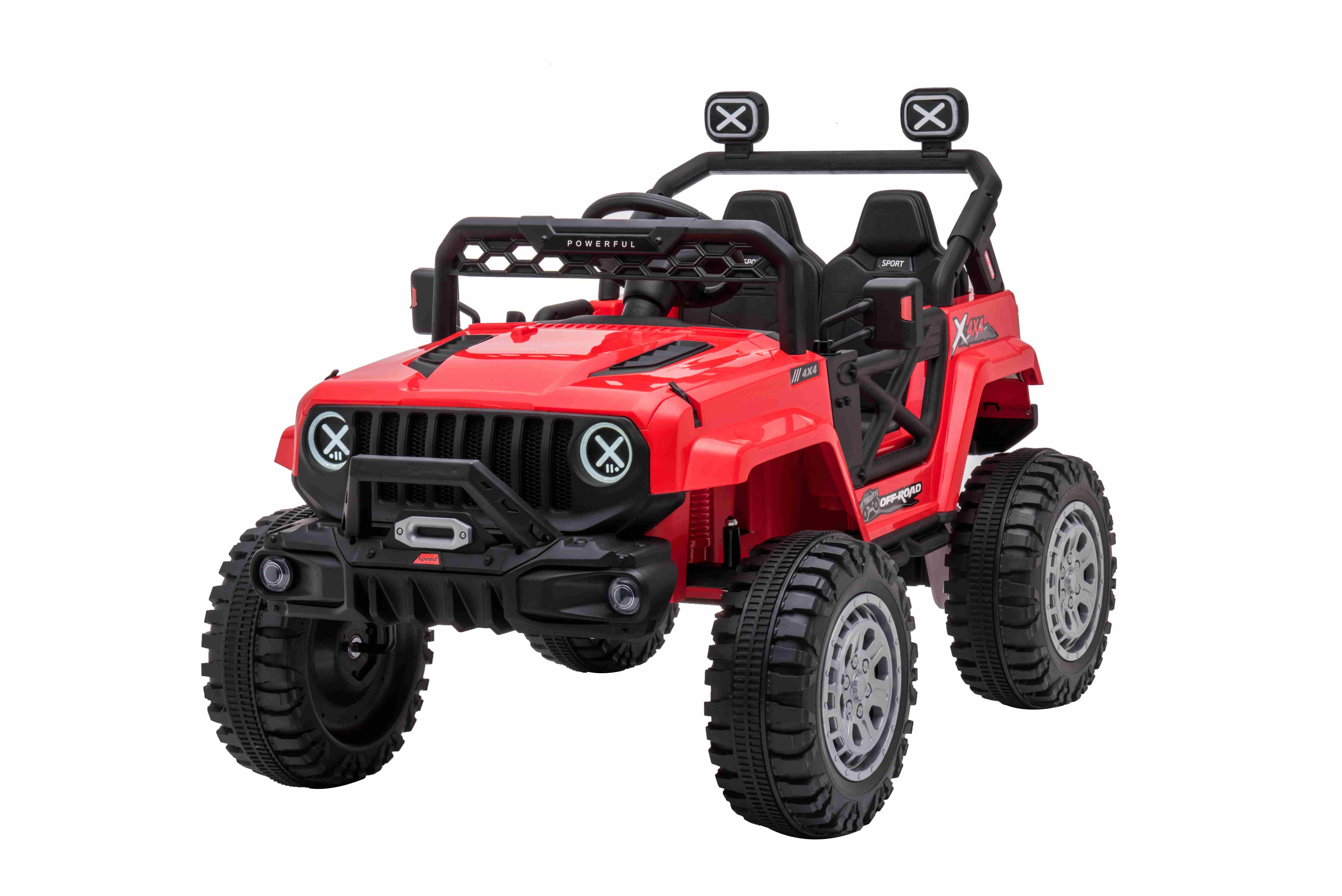 JOKO Elektrické autíčko Jeep OFF Road 4x4, penové kolesá, kožené sedadlo, FM rádio, červené