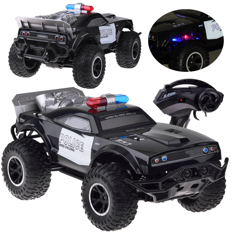 JOKO Veľké RC Policajné auto Monster Truck na diaľkové ovládanie so svetlom 45cm, čierne