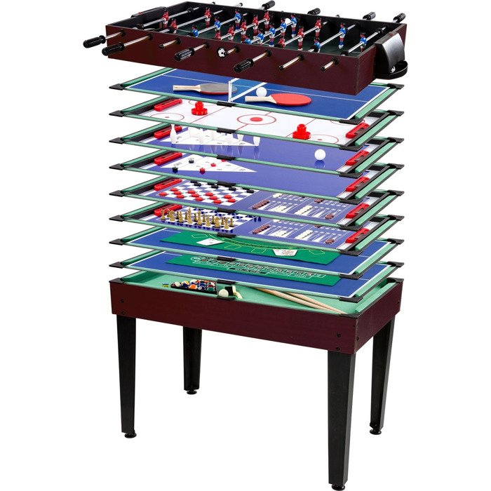 GAMES PLANET Multihra 15v1, stolný futbal, biliard, stolný tenis, poker, Air hokey, tmavo hnedý