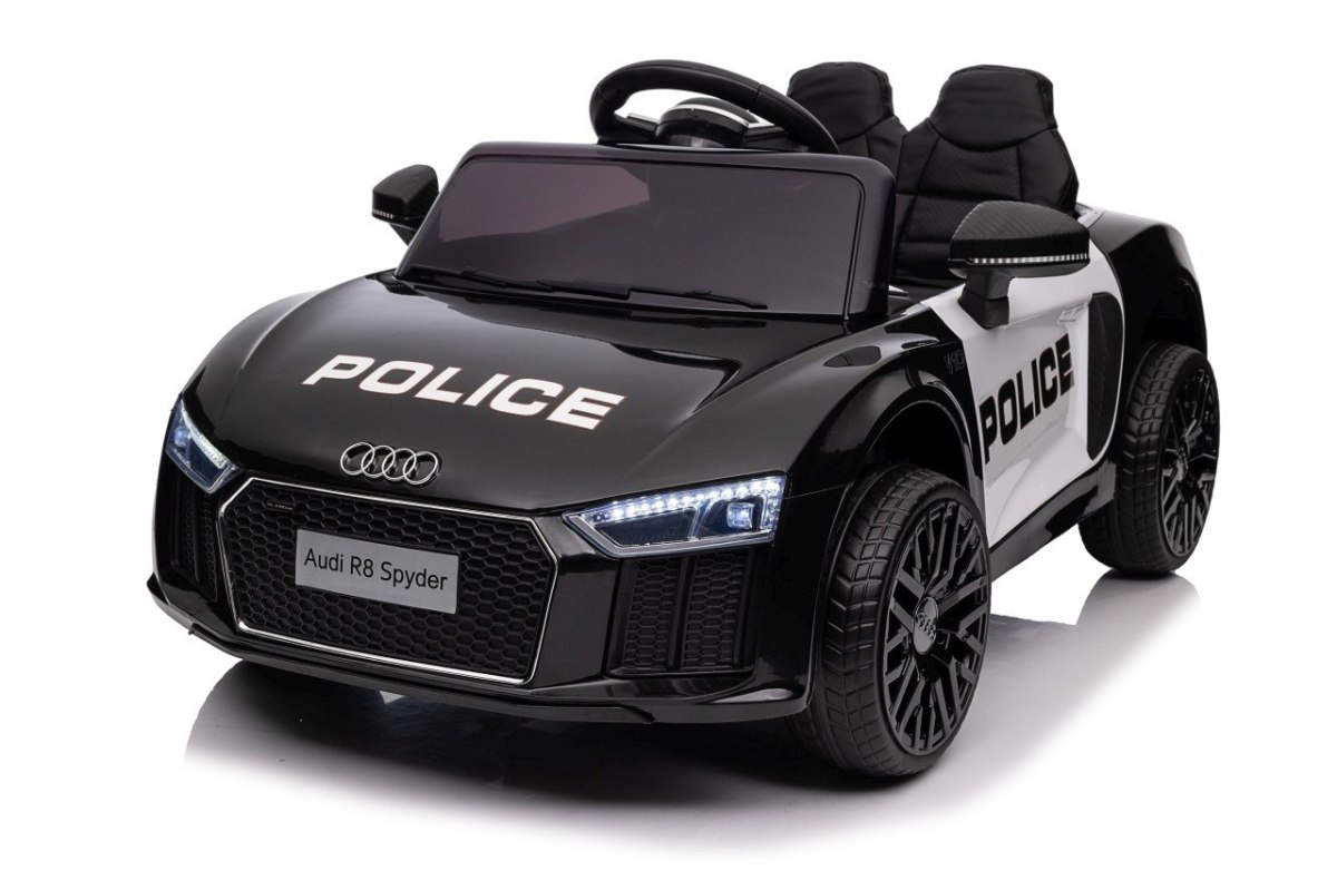 JOKO Elektrické autíčko AUDI R8 Polícia, penové kolesá, kožené sedadlo, čierne
