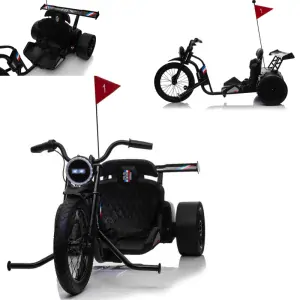 JOKO Elektrické Autíčko Motokára BIKE 21 s Funkciou DRIFTU, nafukovacie koleso, nosnosť 70kg, čierne