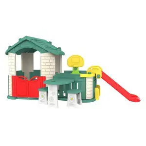 JOKO Detský Záhradný Plastový Domček so šmýkačkou, stolom, basketbalovým košom 5v1, zelený