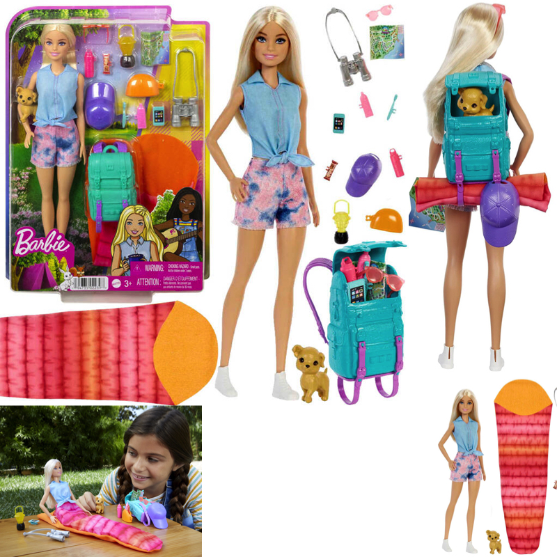 Mattel Bábika BARBIE DREAMHOUSE ADVENTURE KEMPUJÚCA BÁBIKA 30 CM MALIBU + Batoh, psík, spacák