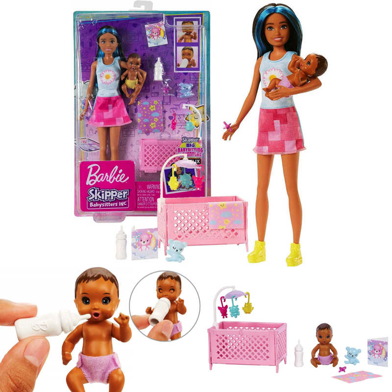 MATTEL Bábika Barbie Skipper Opatrovateľka Babysitter + bábätko + detská postieľka HJY34 