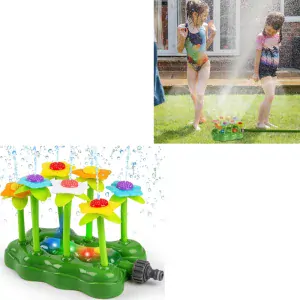 JOKO Záhradná fontána striekajúca vodu pre deti Kvety so SVETLOM na batérie, postrekovač na trávu
