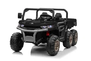 JOKO Elektrické autíčko s Elektricky vyklápacou vlečkou Pick-Up Speed 900, EFEKT Hojdania, kožené sedadlo, 6 kolies, penové kolesá, nosnosť 50kg, čierne