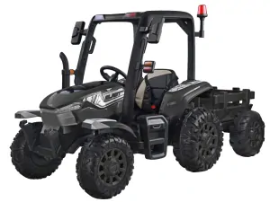 JOKO Veľký Elektrický traktor s vlečkou a kabínou 4x4, penové kolesá, kožené sedadlo, diaľkové ovládanie, čierne