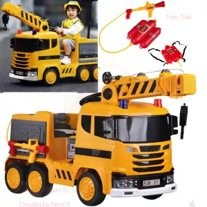 JOKO Elektrické autíčko Žeriav so Striekajúcou vodou, Elektrické ovládanie ramena, kožené sedadlo, penové kolesá, zvuk, svetlo, žlté