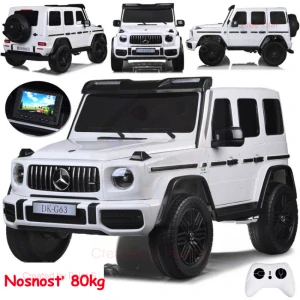 JOKO Elektrické Autíčko Mercedes G 63 AMG Class 4x4 s LCD Displejom, DVOJMIESTNE kožené sedadlo, Nosnosť 80kg, FM rádio, biele