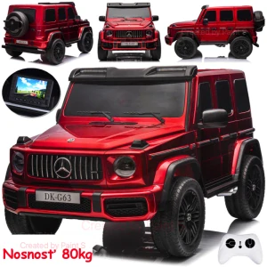 JOKO Elektrické Autíčko Mercedes G 63 AMG Class 4x4 s LCD Displejom, DVOJMIESTNE kožené sedadlo, Nosnosť 80kg, FM rádio, červené LAKOVANÉ