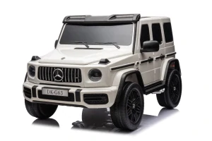 JOKO Veľké Elektrické Autíčko Mercedes Benz G63 AMG XXL STRONG 2x280W, 2x24V, Dvojmiestne kožené sedadlo, penové kolesá, biele