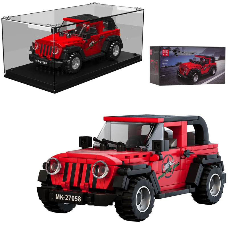 Mould King Technická Stavebnica Jeep Wrangler 414ks + Vitrína, červený