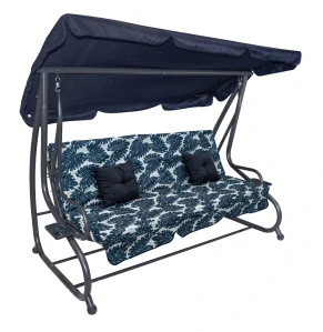 RAMIZ Záhradná hojdačka, polohovateľná, nosnosť 300kg, bielo-modré kvety