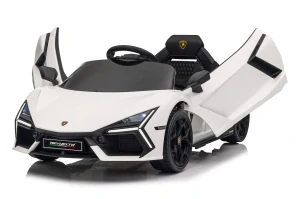 JOKO Elektrické autíčko Lamborghini Revuelto, kožené sedadlo, penové kolesá, FM rádio, biele