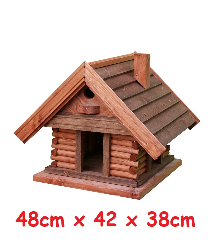 MKSTOR Drevené kŕmitko pre vtáky 48x42x38cm, vtáčia búdka, domček, braz hnedá