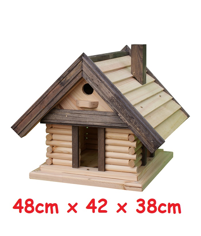 MKSTOR Drevené kŕmitko pre vtáky 48x42x38cm, vtáčia búdka, domček, natural