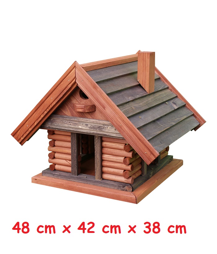 MKSTOR Drevené kŕmitko pre vtáky 48x42x38cm, vtáčia búdka, domček, sivý