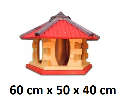 MKSTOR Drevené kŕmitko pre vtáky 60cmx50x40cm, vtáčia búdka so zásobníkom jedla, červená