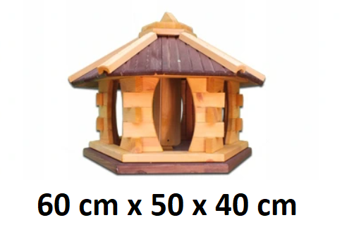 MKSTOR Drevené kŕmitko pre vtáky 60cmx50x40cm, vtáčia búdka so zásobníkom jedla, hnedá