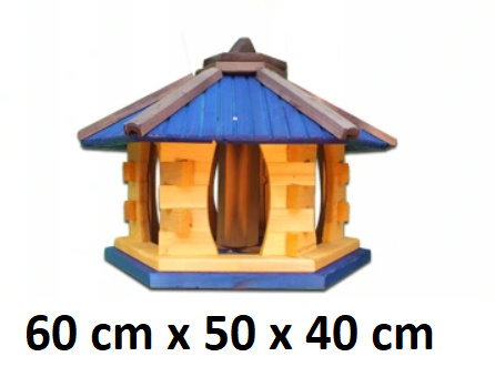 MKSTOR Drevené kŕmitko pre vtáky 60cmx50x40cm, vtáčia búdka so zásobníkom jedla, modrá