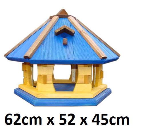 MKSTOR Drevené kŕmitko pre vtáky 62cmx52x45cm, vtáčia búdka, modrá