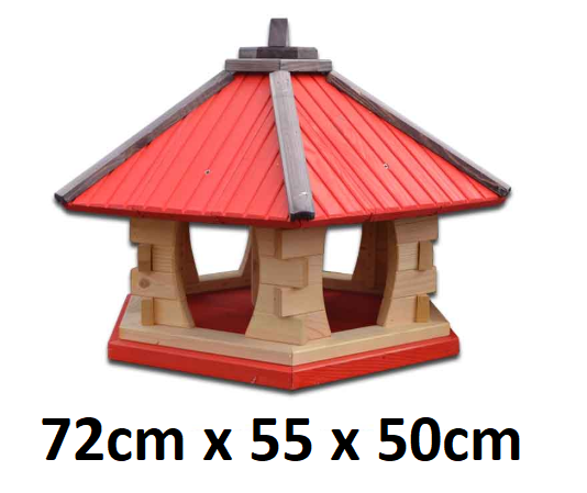 MKSTOR Drevené kŕmitko pre vtáky 72cmx55x50cm, vtáčia búdka so zásobníkom jedla, červená