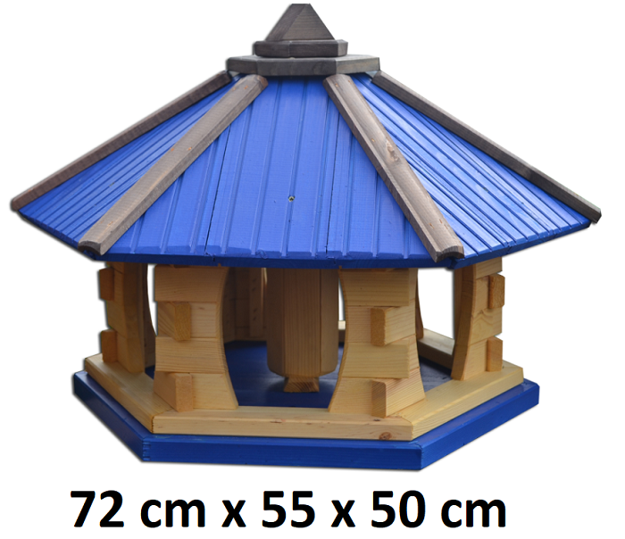 MKSTOR Drevené kŕmitko pre vtáky 72cmx55x50cm, vtáčia búdka so zásobníkom jedla, modrá