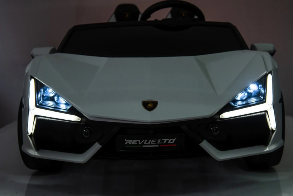 JOKO Elektrické autíčko Lamborghini Revuelto XL 4x4 24V, Dvojmiestne Kožené sedadlo, Penové kolesá, FM rádio, Nosnosť 60kg, biele