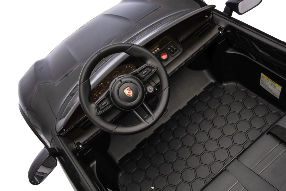 JOKO Elektrické autíčko Porsche Taycan Turbo S, penové kolesá, kožené sedadlo, čierne