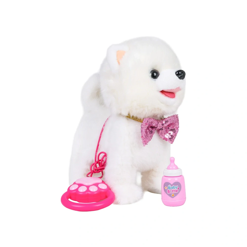 JOKO Interaktívny Pes na batérie s Funkciou Nahrávania, vyplazuje Jazyk, chodí, šteká, vrtí chvostom, hudba + fľaša, biely