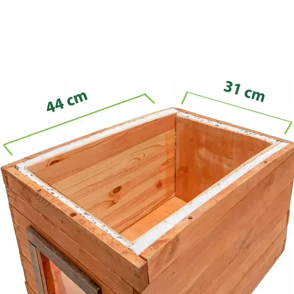 MKSTOR Drevená Búda pre Psa, Mačku z Masívu, komplet zateplená, 57x44x41cm, TIK + Tmavo sivá strecha