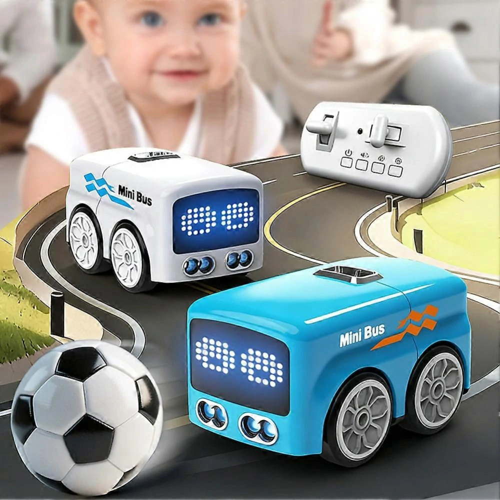 JOKO Mini RC Auto Autobus s futbalovou loptou na diaľkové ovládanie + Led svetlo a zvuk, Obrazovka, Ovládanie Rukou, biely
