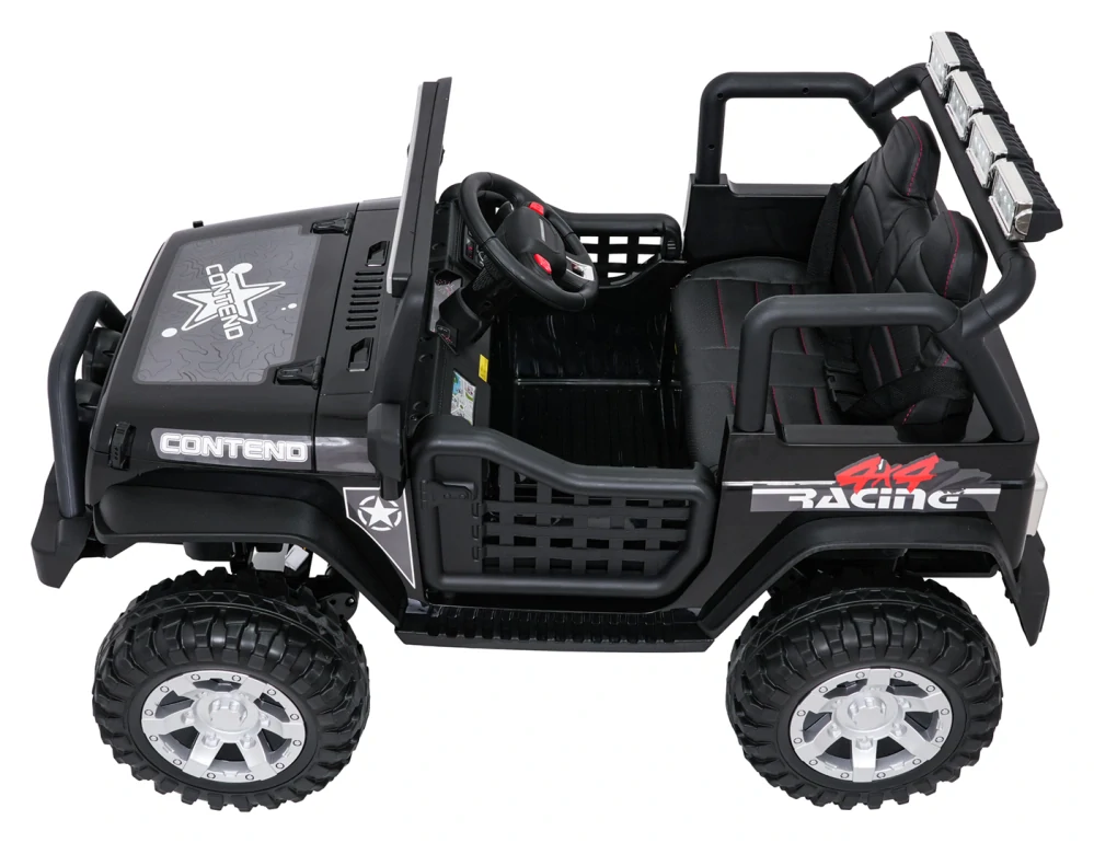 JOKO Elektrické autíčko Jeep BEAST 4x4, kožené sedadlo, penové kolesá, Funkcia Hojdania, Nosnosť 50kg, FM rádio, čierne