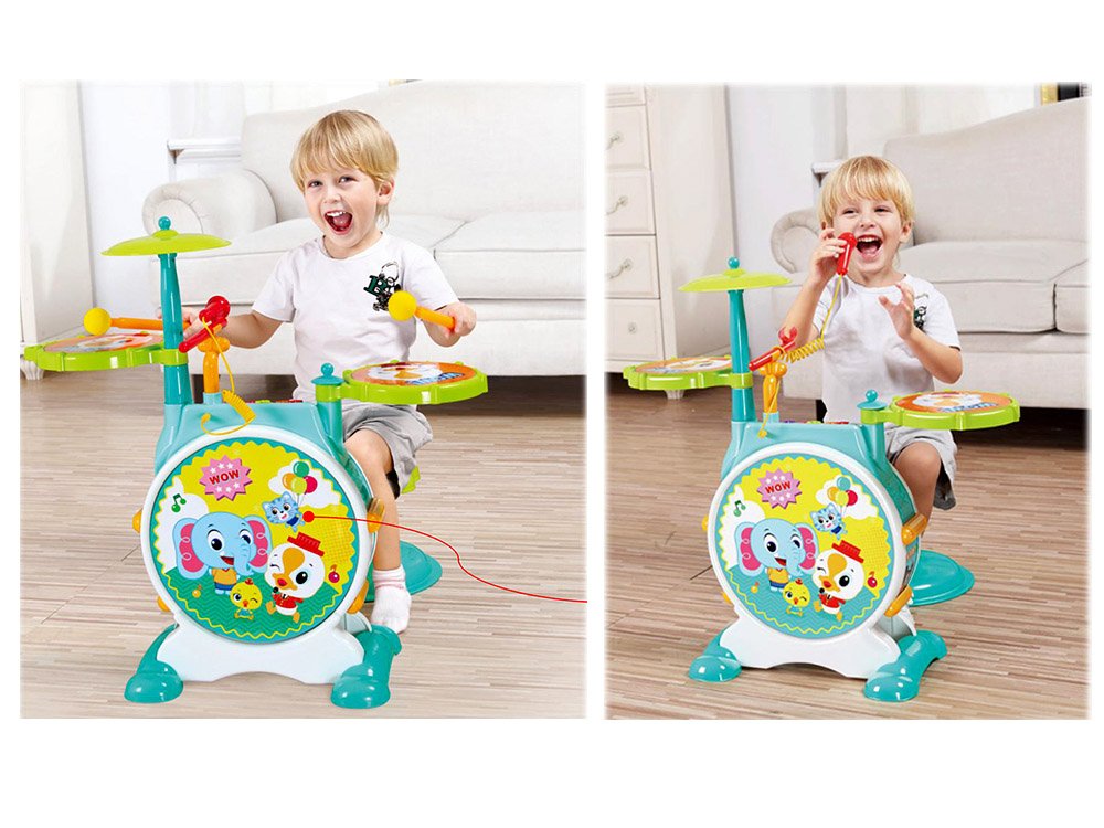 HOLA Toys Detské bicie interaktívne so zvukom a svetlom + stolička