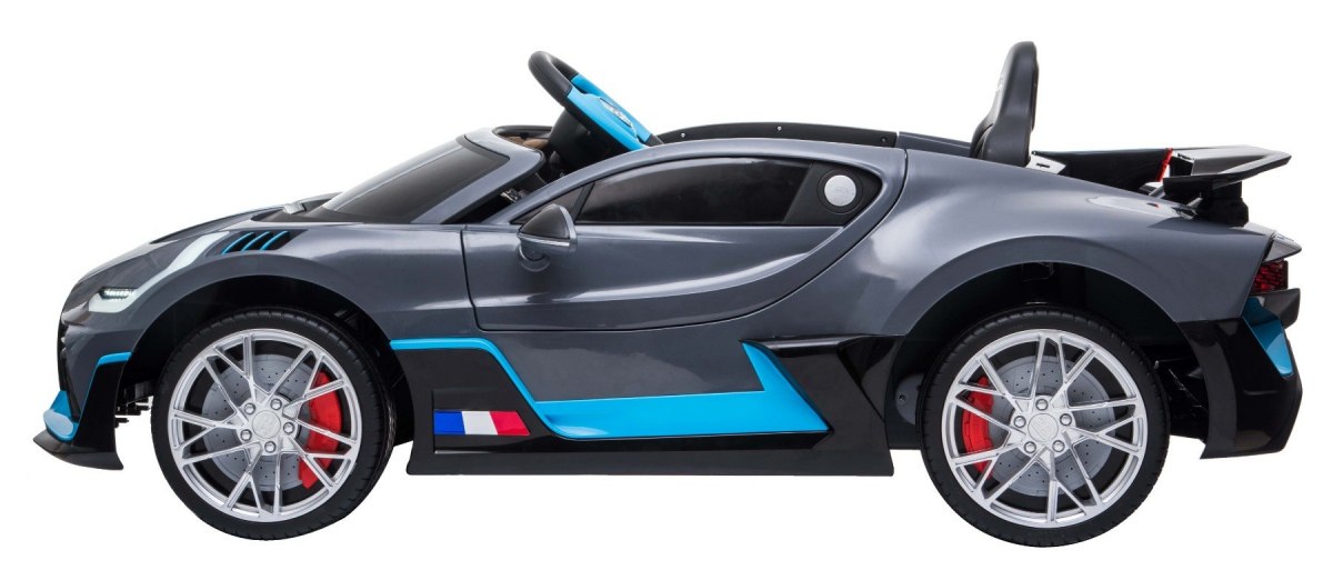 JOKO Elektrické autíčko Bugatti Divo, penové kolesá, odpružené, kožené sedadlo, USB, sivé-šedé