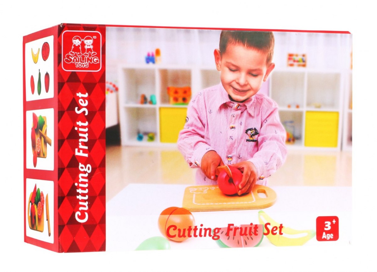 JOKO Sada drevené krájacie ovocie so suchým zipsom + doska + drevený nôž