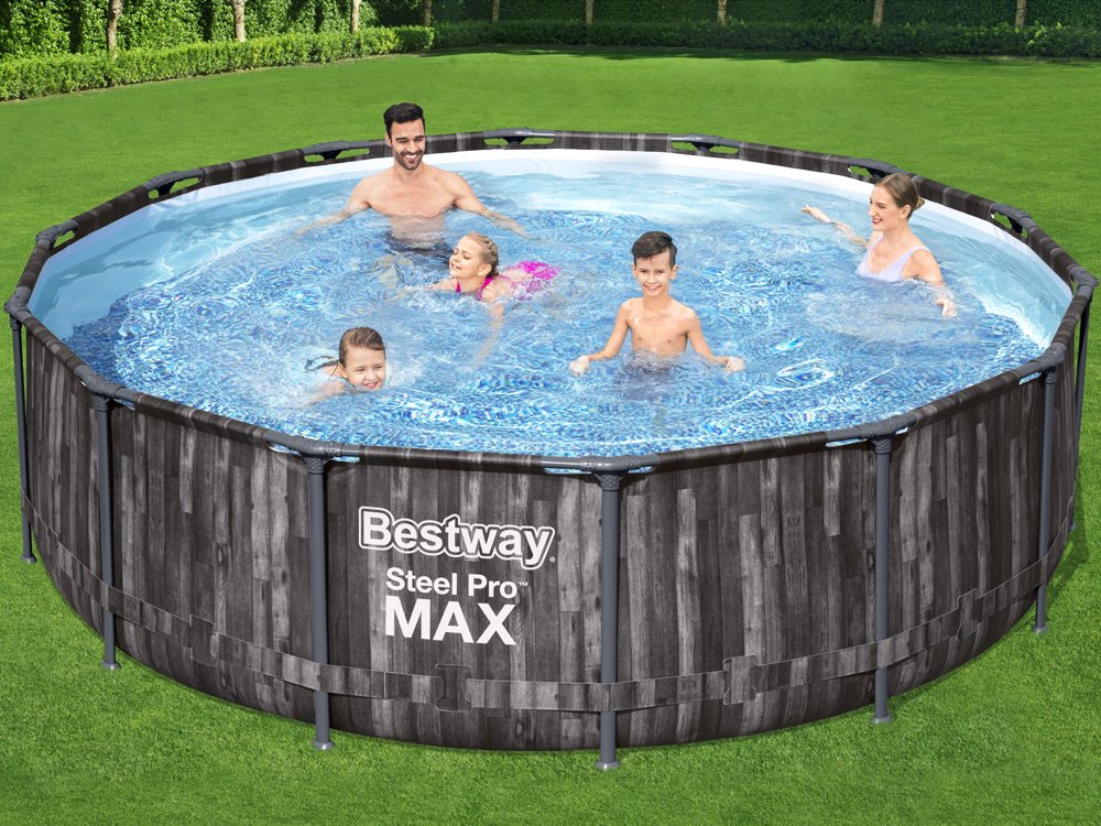 Bestway 5614Z Bazén s kovovu konštrukciou Steel Pro MAX WOOD 427x107cm + čerpadlo + plachta + rebrík, drevený dizajn