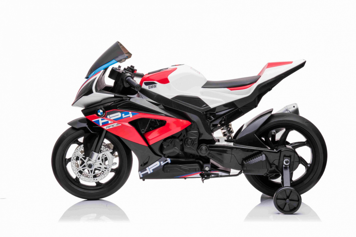 JOKO Elektrická motorka BMW HP4 121cm, penové kolesá, kožené sedadlo, červená
