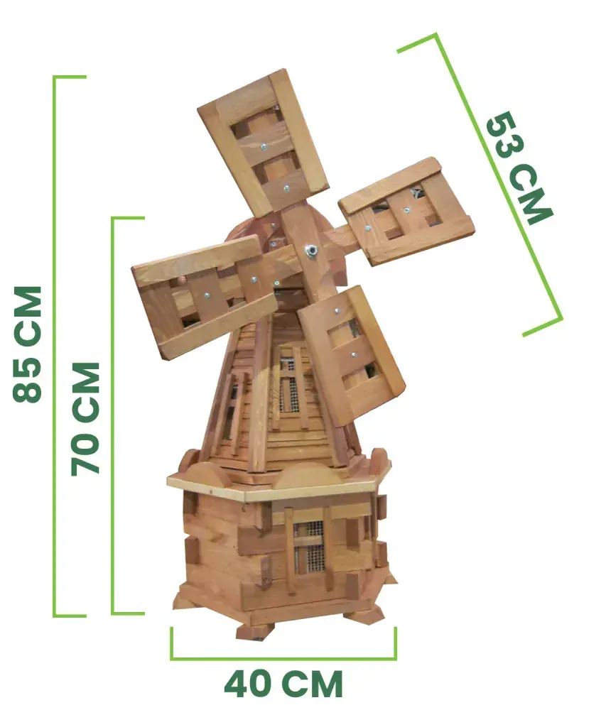 MKSTOR Drevený Solárny veterný mlyn záhradný otočný dekoračný 85cm s LED svetlom, W1S