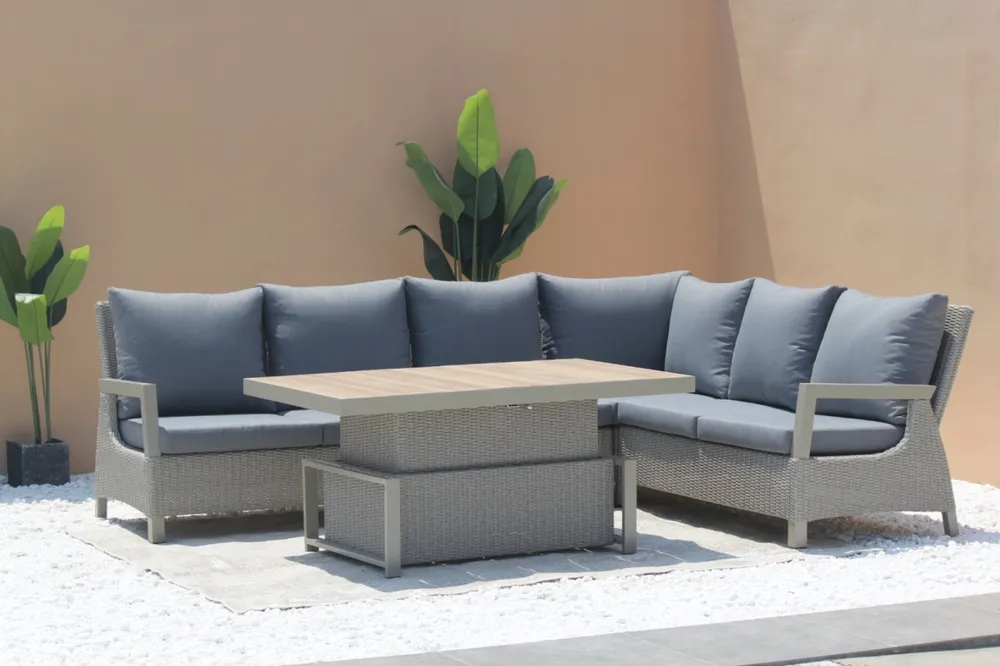 MKSTOR Záhradný Ratanový Nábytok TAISHA z TECHNORATANU + Stôl s keramickou doskou + 7 vankúšov a 6 podsedákov