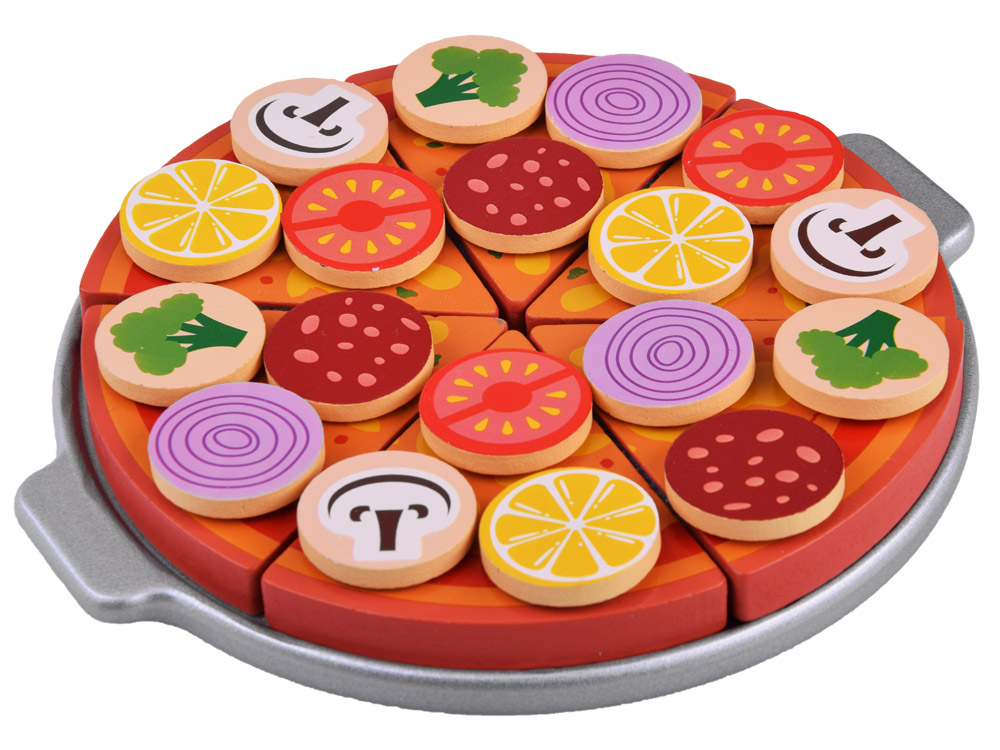 JOKO Detská Drevená Pizza na krájanie so suchým zipsom