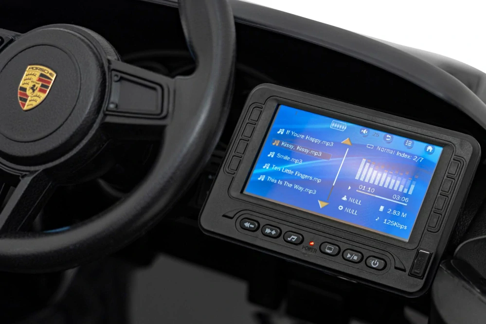 JOKO Elektrické autíčko Porsche 718, Displej MP4, Kožené sedadlo, penové kolesá, FM rádio, čierne