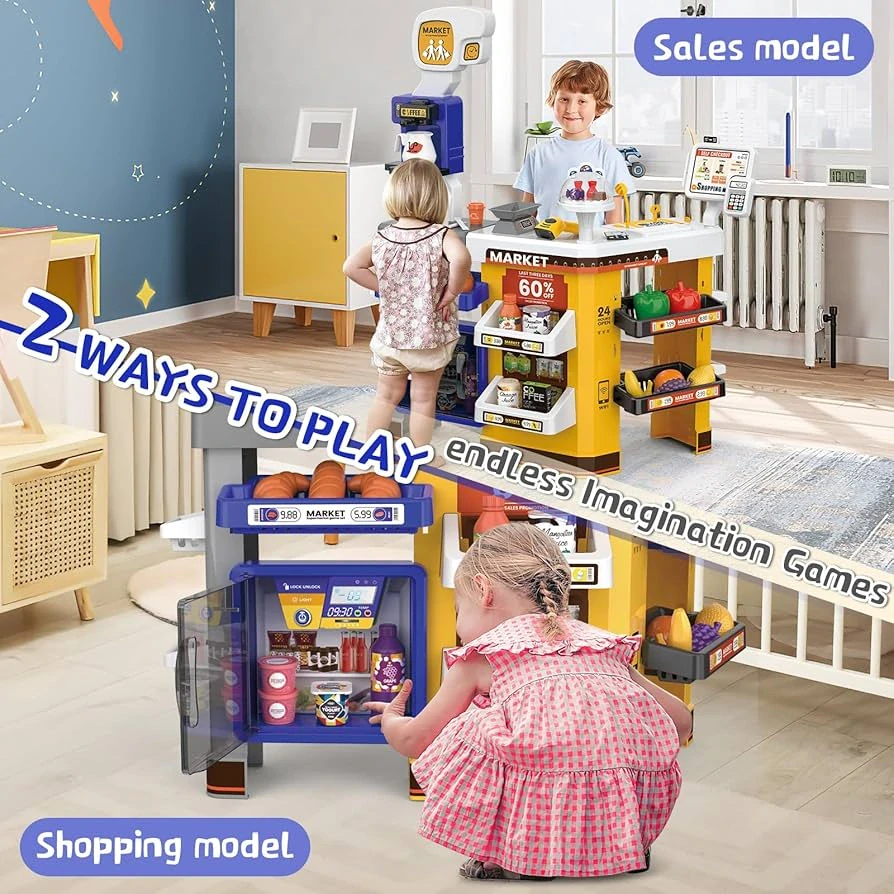 JOKO Detský Supermarket, Obchod s Potravinami, Pokladňou so svetlom a zvukom + Nákupný Vozík