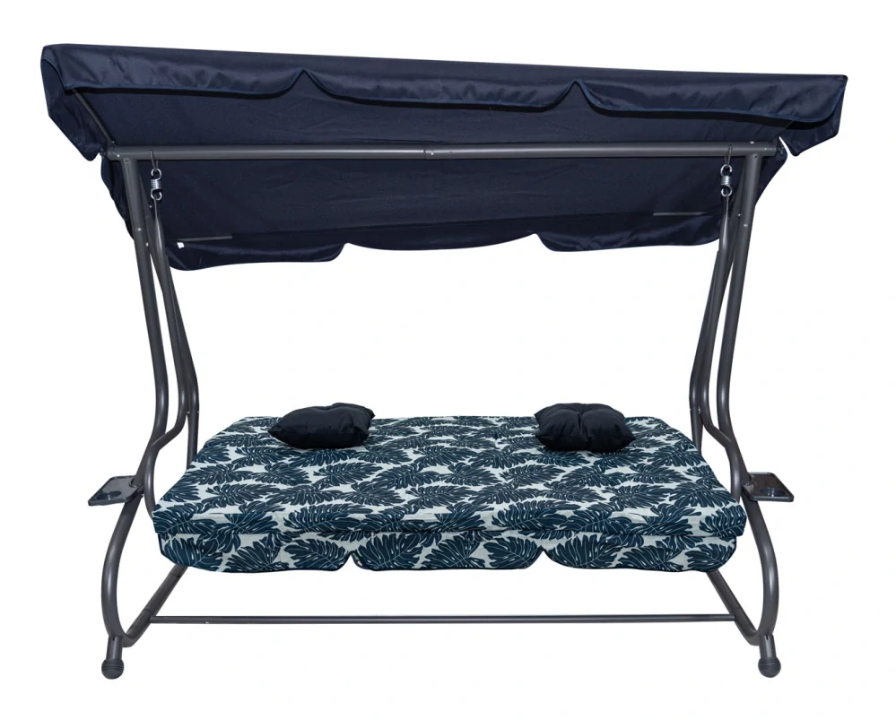 RAMIZ Záhradná hojdačka polohovateľná 2v1, vzor kvety, pre 4 osoby, zelená s listami