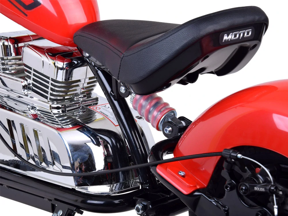 JOKO Elektrická Motorka Chopper 24V, nosnosť 80kg, rýchlosť 20km/h, nafukovacie kolesá, kožené sedadlo, červená