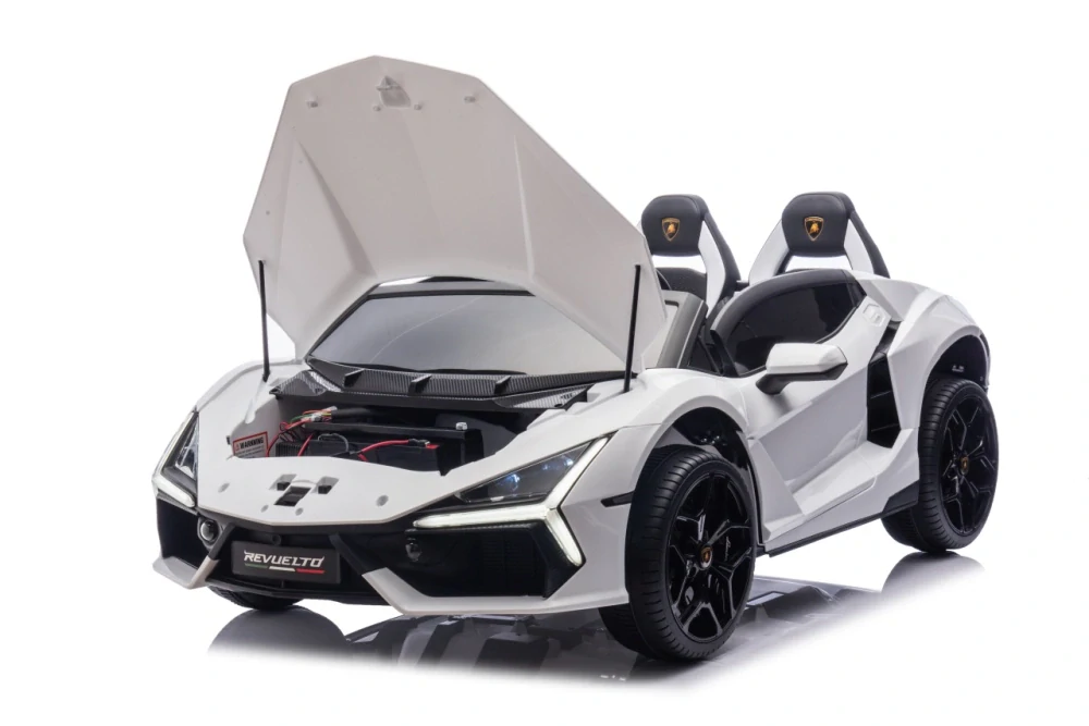 JOKO Elektrické autíčko Lamborghini Revuelto XL 4x4 24V, Dvojmiestne Kožené sedadlo, Penové kolesá, FM rádio, Nosnosť 60kg, biele