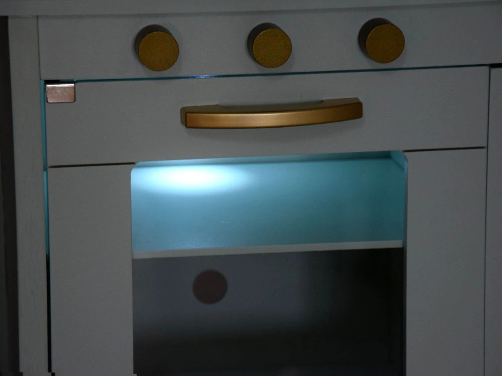 JOKO Veľká Detská Drevená Kuchynka 90cm so svetlom a zvukom + Detská kuchynská zástera, zelená mätová