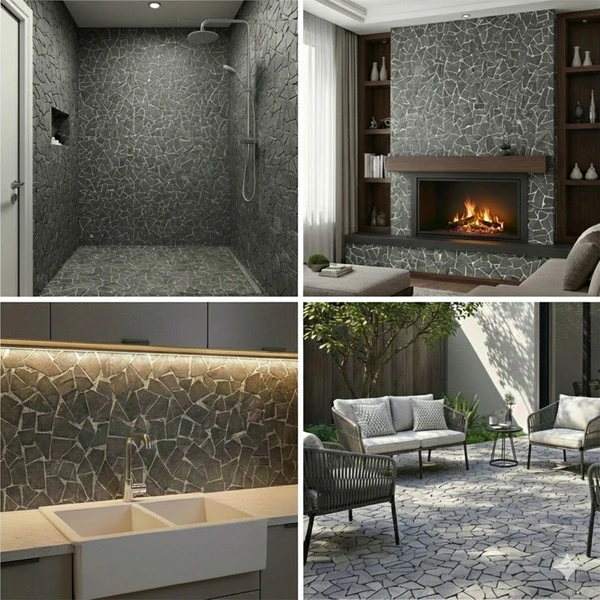 DIVERO Sada Dlaždice MATNÁ MOZAIKA Prírodný Kameň Mramor ANTRACIT 56x56cm 4ks